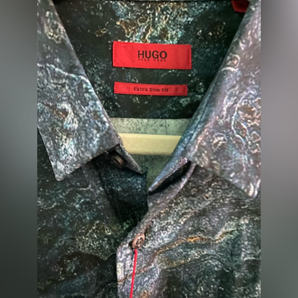 HUGO Marble Pattern Shirt in Black and Gray